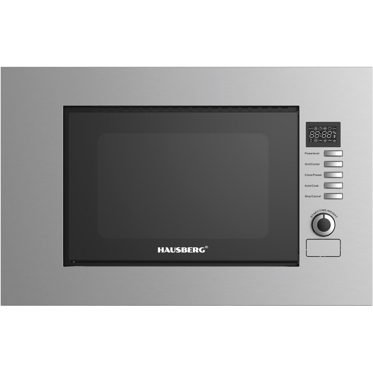27902060_big Cuptor cu microunde incorporabil HAUSBERG HB-8065IN, 20 litri, Putere: 230V, 50Hz, 700W, 900W putere grill, 1200W putere de intrare, 6 nivele de putere, 8 programe automate, control mecanic, decongelare, timer, sistem blocare copii, argintiu - imagine 1