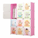 Dulap modular pentru copii, 12 rafturi, durabil, 76X37X147 cm, roz, animale - imagine 6