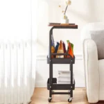 Masuta portabila petru cafea, otel carbon, 2 polite si cu o masa de lucru, 79 x 43 x 30 cm - imagine 3