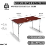 Masuta pliabila picnic din aluminiu, tip servieta, 60 x 120 cm - imagine 4