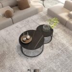 Set 2 masute rotunde de cafea cu efect de marmura, diametru 70/50 cm, blat MDF, cadru metalic - imagine 9