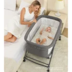 Patut Pliabil pentru Bebelusi, Usor de Transportat, Sistem de Blocare, Pliabil, Plasa Impotriva Insectelor, Cadru de Aluminiu, Cos Depozitare, Varsta 0-24 luni, Gri - imagine 11