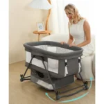 Patut Pliabil pentru Bebelusi, Usor de Transportat, Sistem de Blocare, Pliabil, Plasa Impotriva Insectelor, Cadru de Aluminiu, Cos Depozitare, Varsta 0-24 luni, Gri - imagine 10