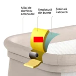 Patut Pliabil pentru Bebelusi, Usor de Transportat, Sistem de Blocare, Pliabil, Plasa Impotriva Insectelor, Cadru de Aluminiu, Cos Depozitare, Varsta 0-24 luni, Gri - imagine 8