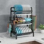 Suport de vase metalic supraetajat, 3 niveluri, Negru - imagine 3