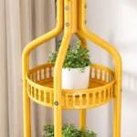 Cuier de podea metalic auriu, 34 x 189 cm, cu carlige multiple si 2 rafturi de depozitare, tip hall tree, pentru hol, dormitor sau birou - imagine 3