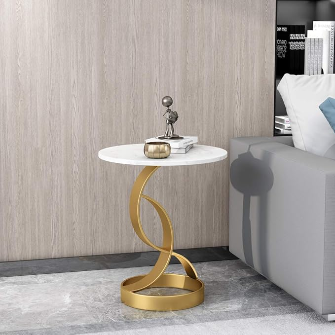descărcare - 2026-02-01T000747.751 Masă laterală rotundă cu blat din marmură, cadru metalic auriu masă cafea pentru living și dormitor, 50×55×33 cm - imagine 1