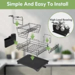 Scurgator vase, design auto-draining, organizator compact, negru, 42x30x29cm - imagine 13