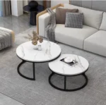 Set 2 masute rotunde de cafea cu efect de marmura, diametru 70/50 cm, blat MDF, cadru metalic - imagine 3