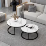 Set 2 masute rotunde de cafea cu efect de marmura, diametru 70/50 cm, blat MDF, cadru metalic - imagine 2