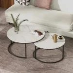 Set 2 masute rotunde de cafea cu efect de marmura, diametru 70/50 cm, blat MDF, cadru metalic