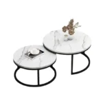 Set 2 masute rotunde de cafea cu efect de marmura, diametru 70/50 cm, blat MDF, cadru metalic - imagine 5