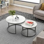 Set 2 masute rotunde de cafea cu efect de marmura, diametru 70/50 cm, blat MDF, cadru metalic - imagine 4