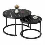 Set 2 masute rotunde de cafea cu efect de marmura, diametru 70/50 cm, blat MDF, cadru metalic - imagine 12