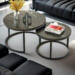 Set 2 masute rotunde de cafea cu efect de marmura, diametru 70/50 cm, blat MDF, cadru metalic - imagine 10