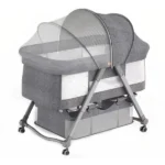 Patut Pliabil pentru Bebelusi, Usor de Transportat, Sistem de Blocare, Pliabil, Plasa Impotriva Insectelor, Cadru de Aluminiu, Cos Depozitare, Varsta 0-24 luni, Gri - imagine 9