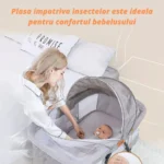 Patut Pliabil pentru Bebelusi, Usor de Transportat, Sistem de Blocare, Pliabil, Plasa Impotriva Insectelor, Cadru de Aluminiu, Cos Depozitare, Varsta 0-24 luni, Gri - imagine 2