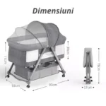 Patut Pliabil pentru Bebelusi, Usor de Transportat, Sistem de Blocare, Pliabil, Plasa Impotriva Insectelor, Cadru de Aluminiu, Cos Depozitare, Varsta 0-24 luni, Gri - imagine 5