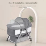 Patut Pliabil pentru Bebelusi, Usor de Transportat, Sistem de Blocare, Pliabil, Plasa Impotriva Insectelor, Cadru de Aluminiu, Cos Depozitare, Varsta 0-24 luni, Gri - imagine 6
