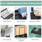 Scurgator vase, design auto-draining, organizator compact, negru, 42x30x29cm - imagine 7