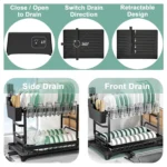 Scurgator vase, design auto-draining, organizator compact, negru, 42x30x29cm - imagine 11