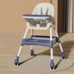 Scaun de Masa pentru Bebelusi si Copii cu Roti, Telescopic, Pliabil, Masuta Reglabila, Suport Picioare, Scaun cu Invelis Piele Artificiala, Centura Siguranta, Spatiu Depozitare, 97x73x65 cm, - imagine 3