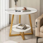 Masă de cafea rotundă albă cu efect marmură, 2 blaturi și spațiu de depozitare, 50 x 57 cm - imagine 5
