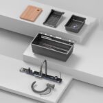 Chiuveta multifunctionala cu 2 cascade cu accesorii incluse, afisaj digital a temperaturii si robinet cascada, culoare negru grafit, dimensiune 750x450mm - imagine 9