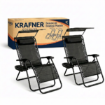 Set 2 Scaun Șezlong Zero Gravity XL, 180 cm, cu Parasolar, Suport Pahar și Tetieră, pentru Grădină, Terasă sau Plajă, Negru
