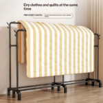Suport haine dublu metalic 190x159x40 cm, organizator umerase si suport pantofi, negru, capacitate mare