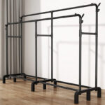 Suport haine dublu metalic 190x159x40 cm, organizator umerase si suport pantofi, negru, capacitate mare