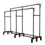 Suport haine dublu metalic 190x159x40 cm, organizator umerase si suport pantofi, negru, capacitate mare