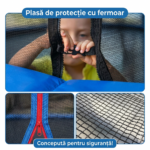 Trambulina pentru Copii , Diametru 244 cm, Plasa Protectie, Exterior si Gradina, Protectie UV, Scara de Acces Inclusa, 48 de Arcuri de Sustinere din Otel Galvanizat Coș de baschet Inclus - imagine 4