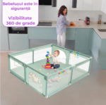 Tarc de Joaca Premium pentru Copii, Design Spatios si Sigur, Plasa de Protectie, Usa cu Fermoar, 130x130x60cm, Verde/Gri/Roz - imagine 6
