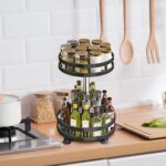 Suport rotativ cu 2 nivele, rotire 360°, pentru condimente, cu tava rotativa pentru borcane si sosuri - imagine 4