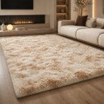 Covor pufos 150x200 cm gri sau bej antiderapant poliester fir lung lux living dormitor - imagine 3