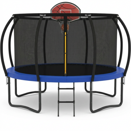 Trambulina pentru Copii , Diametru 244 cm, Plasa Protectie, Exterior si Gradina, Protectie UV, Scara de Acces Inclusa, 48 de Arcuri de Sustinere din Otel Galvanizat Coș de baschet Inclus